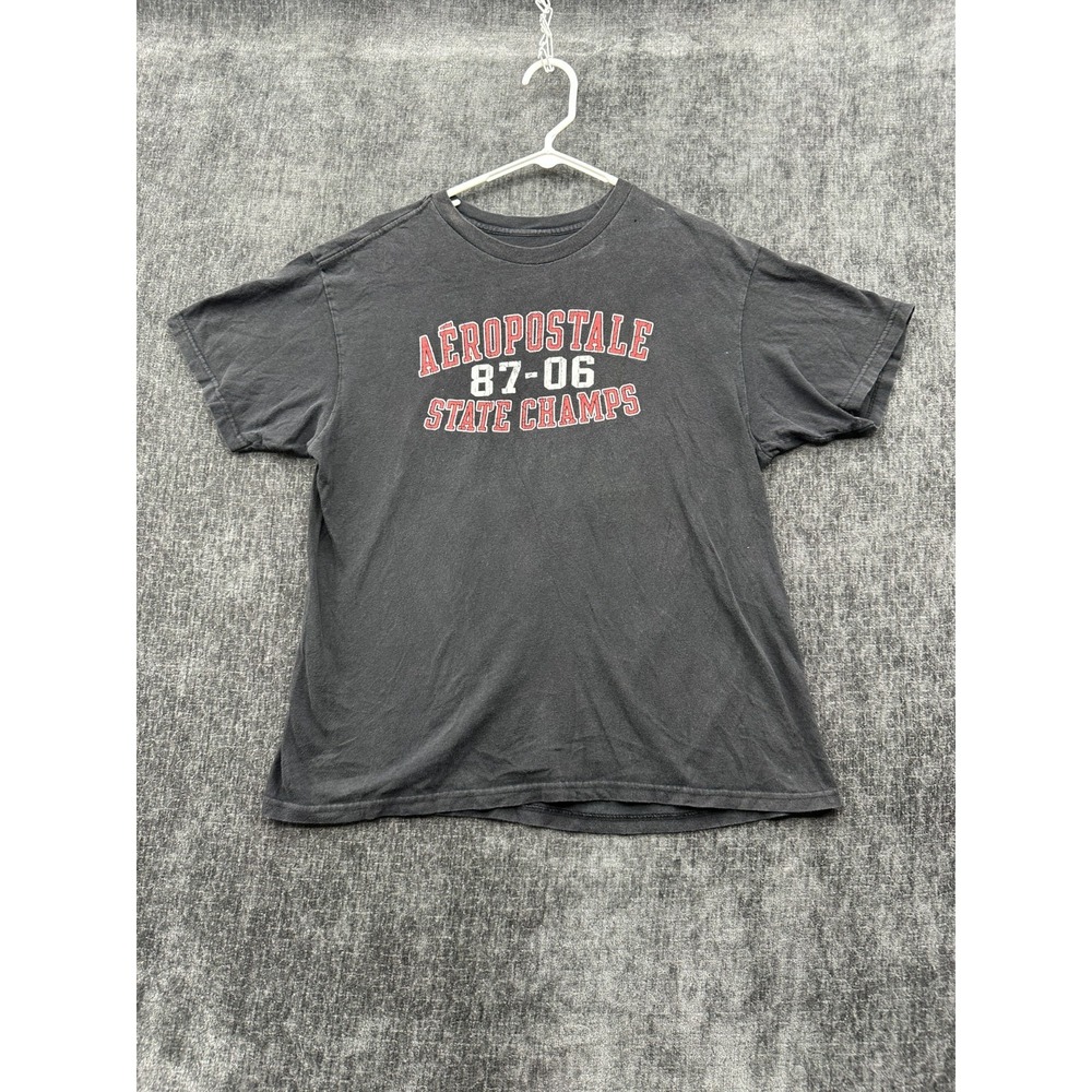 Aeropostale T Shirt‎ Mens Large Black Graphic Print 87-06 State Champs Crew Neck